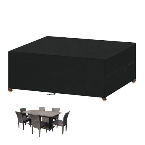 VANSHEIM Gartenmöbel Abdeckung Wasserdicht 220x110x75cm, Winterfest Abdeckplane Gartenmöbel, 420D Oxford Gewebe Abdeckhaube Gartentisch Rechteckig, Schutzhülle Tisch für Gartentisch Sitzgruppe von VANSHEIM