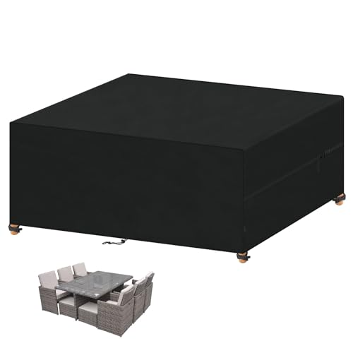 VANSHEIM Gartenmöbel Abdeckung Wasserdicht Schutzhülle Gartenmöbel Abdeckung für Tisch und Stühle Abdeckplane Gartenmöbel Abdeckhaube Gartenmöbel Winddicht Anti-UV 420D Oxford Gewebe 280x210x90cm von VANSHEIM