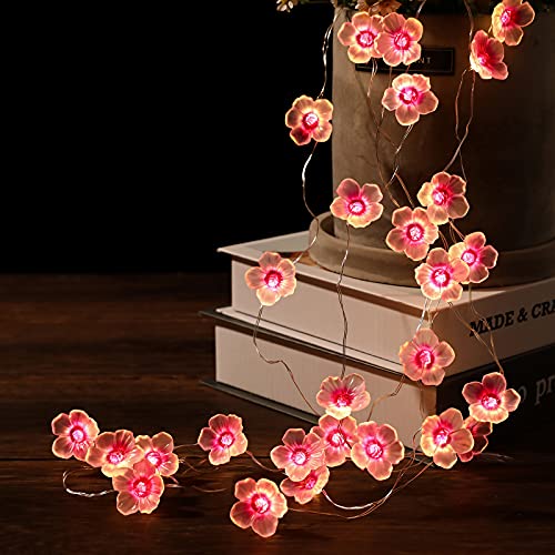 30 LEDs Kirschblüten Lichterketten Batteriebetrieben für Schlafzimmer 3m Wanddekoration Spiegel Dekorative Fee funkelnd Rosa Hängende Blume Beleuchtung für Wohnzimmer Vorhang, Terrasse von VANSINTEK