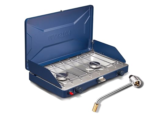 2 Brenner Propan Campingkocher, 20.000 BTUs Tragbarer Gas Camping Grill, Druckknopf Sofortzündung Herd mit einstellbaren Brennern Druckregler für Camping Cookouts BBQ Heckklappe RV, Blau 2 Brenner Propan Campingkocher, 20.000 BTUs Tragbarer Gas Camping Grill, Druckknopf Sofortzündung Herd mit einstellbaren Brennern Druckregler für Camping Cookouts BBQ Heckklappe RV, Blau von VANSTON