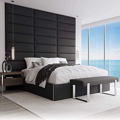 VANT Gepolsterte Kopfteile - Accent Wall Panels - 4er Packungen - Einfache Installation - Kopfteil mit Twin-King Size(91cm BREITE, Weave Steal Black) von VANT