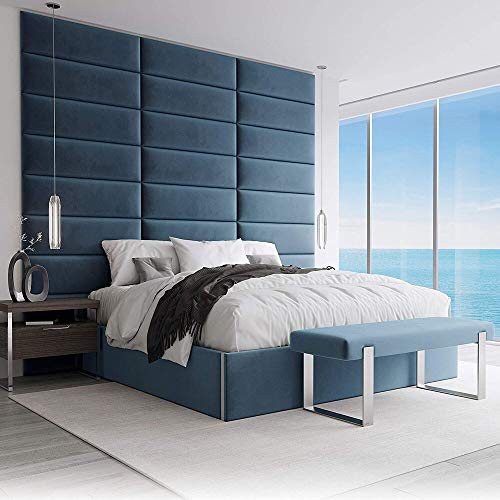 VANT Gepolsterte Kopfteile - Accent Wall Panels - 4er - Packungen Kopfteil für Einzel - und Doppelbetten (Plüsch Samt Pfau Blau, 76cm BREITE) von VANT