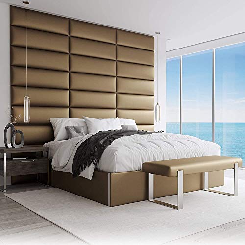 VANT Gepolsterte Kopfteile - Accent Wall Panels - Pack von 4 - Einfach Installieren - König und Zwilling Bett Größen (Metallisches Gold, 76cm BREITE) von VANT