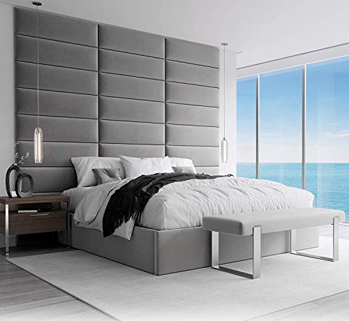 VANT Gepolsterte Kopfteile - Accent Wall Panels - Pack von 4 - Einfach Passen - König Zwilling Bett Größen (76cm BREITE, Samt Rauch Grau) von VANT