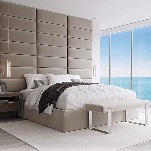 VANT Gepolsterte Kopfteile - Accent Wall Panels - Pack von 4 - Einfach Passen - König und Zwilling Bett Größen (91cm BREITE, Plüschsamt Sandsturm) von VANT