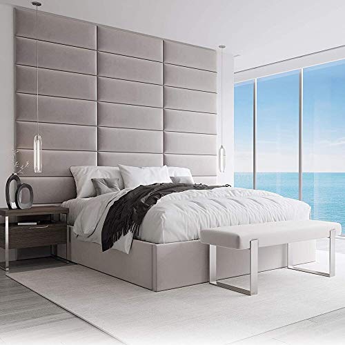 VANT Gepolsterte Kopfteile - Accent Wall Panels - Pack von 4 - Einfach Passen - König und Zwilling Bett Größen (Plüsch Samt Platin Grau, 76cm BREITE) von VANT