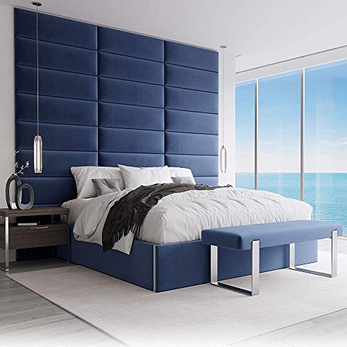 VANT Gepolsterte Kopfteile - Accent Wall Panels - Pack von 4 - Einfache Installation - König und Zwilling Bett Größen(76cm BREITE, Plüsch Samt Marine) von VANT