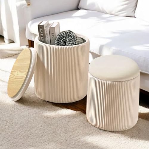 VANTIX PLUS Runder Ottomane mit Stauraum 2er Set | Multifunktionaler Aufbewahrungs-Ottomane für Wohnzimmer - Kleiner Stauraum Ottomane Rund - Aufbewahrungshocker und Trendiger Ottomane Hocker - Beige VANTIX PLUS Runder Ottomane mit Stauraum 2er Set | Multifunktionaler Aufbewahrungs-Ottomane für Wohnzimmer - Kleiner Stauraum Ottomane Rund - Aufbewahrungshocker und Trendiger Ottomane Hocker - Beige von VANTIX PLUS