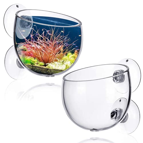 2 x transparente Glas-Wasserpflanzentöpfe mit Saugnäpfen, Aquarium-Pflanzgefäß, lebende Pflanzen, Aquarium-Dekoration von VANTOBEST