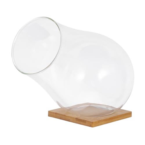 VANZACK Transparente Glaspflanzer für Sukkulenten Modernes Terrarium mit Bambusmatte Dekorative Glasschale Pflanzgefäße für Innenräume und Gärten von VANZACK