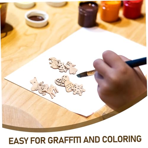 VANZACK 100 Stück Weihnachtsdeko Holzanhänger Mix Leichte Bemalbare Holzscheiben mit Schneemann Engel Rentier Weihnachtsmann und Glocken DIY Bastelset für Christbaumschmuck Fenster und von VANZACK