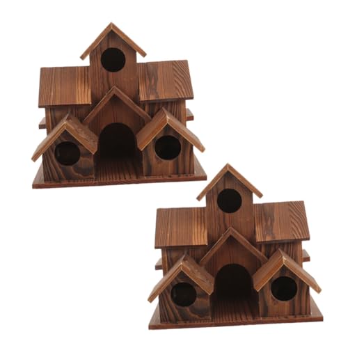 VANZACK 2 Stück Rustikale Vogelhäuser aus Holz Wetterfestes Garten-vogelhaus im Landhausstil Nachhaltige Wildvogel-Brut Futterbox für Terrasse und Außenbereich von VANZACK