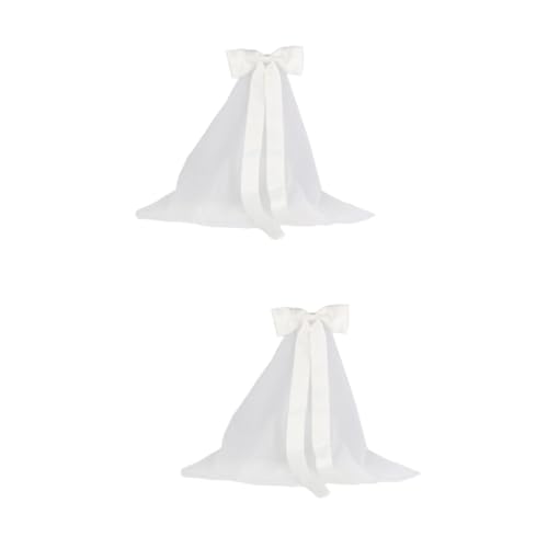 VANZACK 2 Stück Weißer Brautschleier mit Schleife Romantischer Handgefertigter Braut Haarschmuck für Hochzeit Eleganter Schleier aus Geeignet für Bräute und Festliche Anlässe von VANZACK