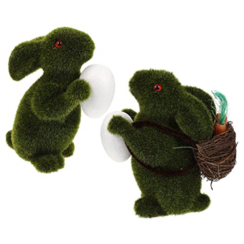 VANZACK 2st Osterhase Beflockte Häschenstatue Stehendes Kaninchen Figuren Dekor Hasen-Topiary-Figuren Beflockte Hasenskulptur Kleiner Hasenschmuck Osterschmuck Tier Beflockung Moos von VANZACK