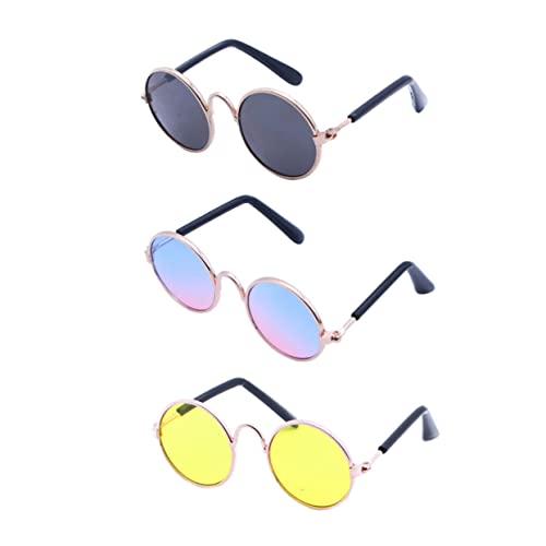 VANZACK 3 Stück Retro Runde Haustier Sonnenbrillen Stylische Hundebrille für Katzen und Kleine Hunde Uv Schutz Leicht für Partys von VANZACK