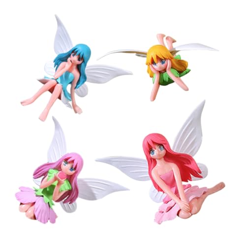 VANZACK 4 Stück Mini Feenfiguren Set für Kuchen und Heimdekoration Farbechte Fairy Skulpturen für Schreibtisch Indoor und Outdoor Feengarten Accessoires von VANZACK