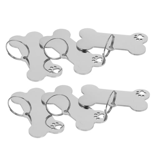 VANZACK 6 Stück Teiliges Edelstahl Hundemarken mit Gravur Kratzfest und Verschleißfest Stilvolle Pfoten Knochenform Personalisierte Haustier Namensschilder für Hunde und Welpen von VANZACK