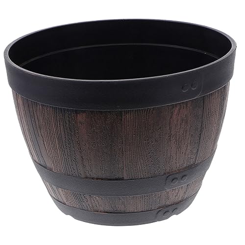 VANZACK Blumentopf Rustikaler Blumentopf Weinfass Topf Rustikaler Pflanzkasten Holz Blumentopf Fass Pflanztöpfe Kleiner Mülleimer Pflanzgefäße Für Draußen Pflanzfässer Holzfass von VANZACK