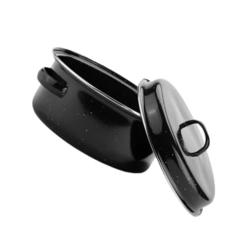 VANZACK Emaillierter Roasting Pot mit Deckel Verschleißfester Boden Ergonomische Doppelgriffe Vielseitiger Back und Grilltopf für Camping und Familienessen von VANZACK