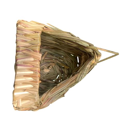 VANZACK Handgewebtes Dreieckiges Strohvogel Nest mit Großem Eingang Stabiles Vogelnest für Wellensittiche und Papageien Wetterfestes Nistkasten für Draußen für Garten Terrasse und von VANZACK