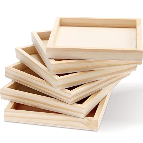 VANZACK 6 StüCk Holztabletts Quadratisch FüR Hexaeder-Malerei, Praktische Aufbewahrung FüR Kinder Spielzeug, Bastelbedarf Und Schmuck, Naturholz Design von VANZACK