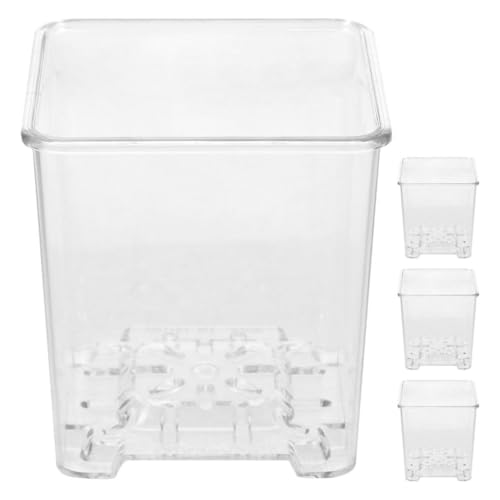 VANZACK 4stücke Transparente Orchideentöpfe Mit Belüftungsöffnungen Leichte Wiederverwendbare Pflanztöpfe Aus Robustem Acryl Für Optimale Wurzelentwicklung Und Langfristige Nutzung von VANZACK