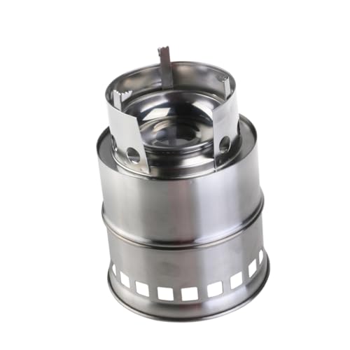VANZACK Leichter Faltbarer Edelstahl Holzofen für Camping Outdoor Kochen Picknick Grillen Doppelwandig Effizienter Luftzirkulation Kompakt mit Netztragetasche Silber von VANZACK