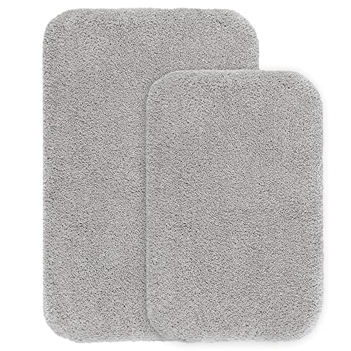 Badematte Rutschfest 2er Pack Badteppich Verdickt Badezimmerteppich Weich Badeteppich Flauschige Mikrofaser Badvorleger, Supersaugfähig, Maschinenwaschbar - 40 x 60cm & 50 x 80cm (Hellgrau) von VANZAVANZU