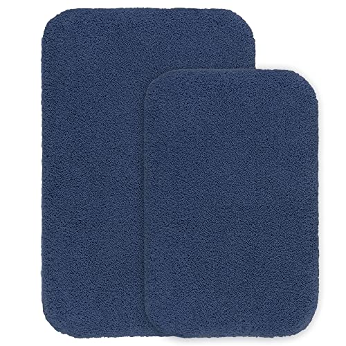 Badematte Rutschfest 2er Pack Badteppich Verdickt Badezimmerteppich Weich Badeteppich Flauschige Mikrofaser Badvorleger, Supersaugfähig, Maschinenwaschbar - 40 x 60cm & 50 x 80cm (Marineblau) von VANZAVANZU