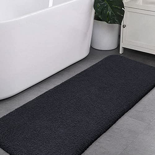 Badematte Rutschfest Badteppich Extra Lange Verdickt Badezimmerteppich Weich Badeteppich Flauschige Mikrofaser Badvorleger Badläufer, Supersaugfähig, Maschinenwaschbar - 50 x 122cm (Schwarz) von VANZAVANZU