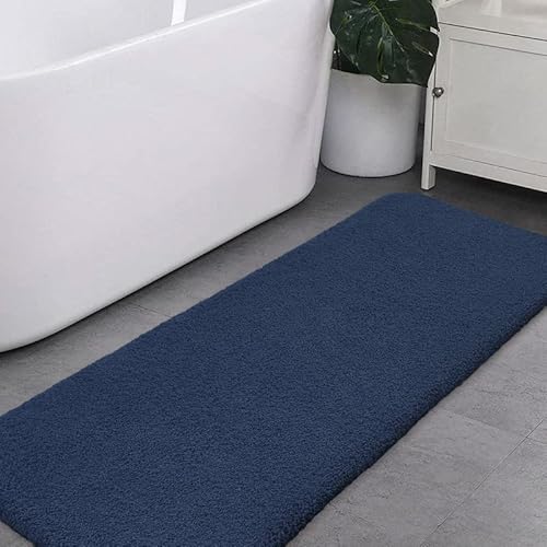 Badematte Rutschfest Badteppich Extra Lange Verdickt Badezimmerteppich Weich Badeteppich Flauschige Mikrofaser Badvorleger Badläufer, Supersaugfähig, Maschinenwaschbar - 50 x 178cm (Marineblau) von VANZAVANZU