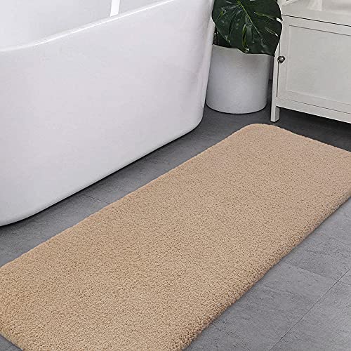 VANZAVANZU Badematte rutschfest Badteppich Extra Lange Verdickt Badezimmerteppich Weich Badeteppich Flauschige Mikrofaser Badvorleger Badläufer, Supersaugfähig, Maschinenwaschbar - 50 x 122cm (Beige) von VANZAVANZU