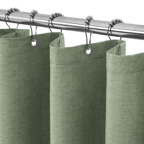Duschvorhang Leinen mit Metall Duschvorhangringe Stoff Textil Badewannenvorhang Anti Schimmel Bad Vorhang Set Wasserdicht Badewanne Vorhang Schwerer Shower Curtain Badezimmer - 122 x 182cm (Grün) von VANZAVANZU