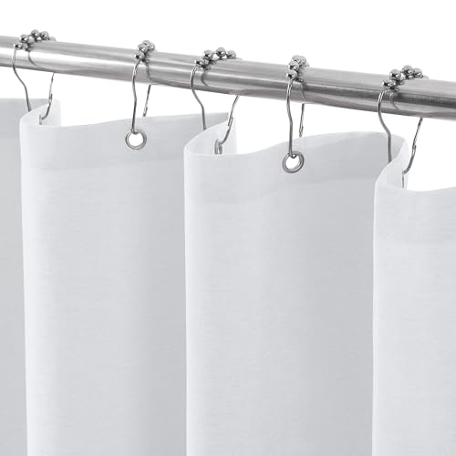 Duschvorhang Leinen mit Metall Duschvorhangringe Stoff Textil Badewannenvorhang Anti Schimmel Bad Vorhang Set Wasserdicht Badewanne Vorhang Schwerer Shower Curtain Badezimmer - 122 x 182cm (Weiß) von VANZAVANZU
