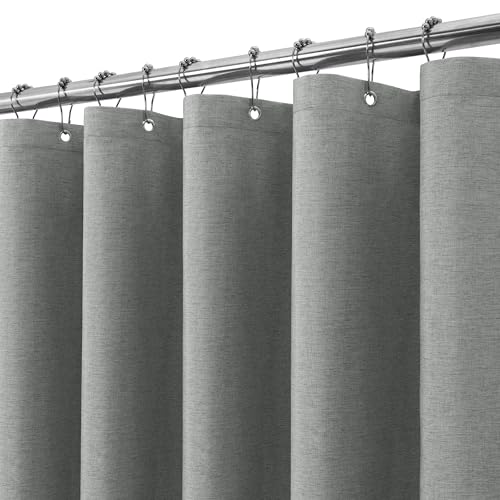 Duschvorhang Leinen mit Metall Duschvorhangringe Stoff Textil Badewannenvorhang Anti Schimmel Bad Vorhang Set Wasserdicht Badewanne Vorhang Schwerer Shower Curtain Badezimmer - 152 x 182cm (Grau) von VANZAVANZU