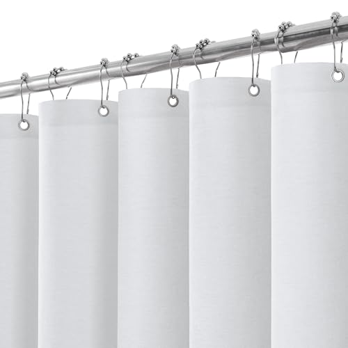 Duschvorhang Leinen mit Metall Duschvorhangringe Stoff Textil Badewannenvorhang Anti Schimmel Bad Vorhang Set Wasserdicht Badewanne Vorhang Schwerer Shower Curtain Badezimmer - 152 x 182cm (Weiß) von VANZAVANZU