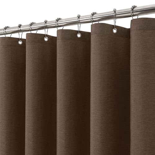 Duschvorhang Leinen mit Metall Duschvorhangringe Stoff Textil Badewannenvorhang Anti Schimmel Bad Vorhang Set Wasserdicht Badewanne Vorhang Schwerer Shower Curtain Badezimmer - 152 x 214cm (Braun) von VANZAVANZU