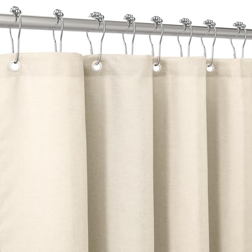 Duschvorhang Leinen mit Metall Duschvorhangringe Stoff Textil Badewannenvorhang Anti Schimmel Bad Vorhang Set Wasserdicht Badewanne Vorhang Schwerer Shower Curtain Badezimmer - 182 x 182cm (Beige) von VANZAVANZU