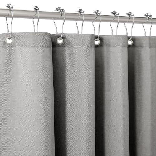 Duschvorhang Leinen mit Metall Duschvorhangringe Stoff Textil Badewannenvorhang Anti Schimmel Bad Vorhang Set Wasserdicht Badewanne Vorhang Schwerer Shower Curtain Badezimmer - 182 x 182cm (Grau) von VANZAVANZU