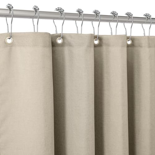 Duschvorhang Leinen mit Metall Duschvorhangringe Stoff Textil Badewannenvorhang Anti Schimmel Bad Vorhang Set Wasserdicht Badewanne Vorhang Schwerer Shower Curtain Badezimmer - 182 x 182cm (Taupe) von VANZAVANZU