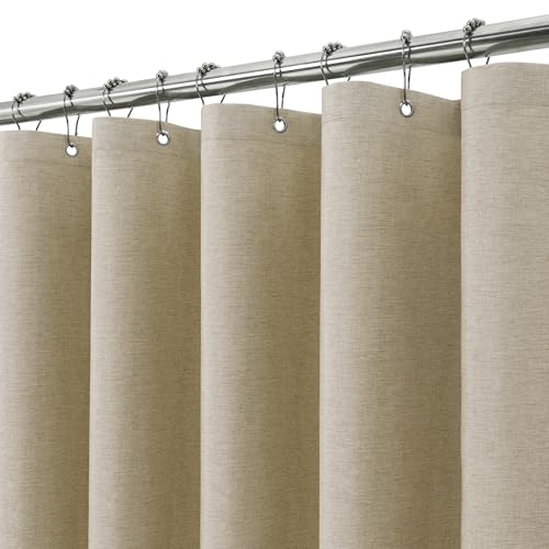 Duschvorhang Leinen mit Metall Duschvorhangringe Stoff Textil Badewannenvorhang Anti Schimmel Bad Vorhang Set Wasserdicht Badewanne Vorhang Schwerer Shower Curtain Badezimmer - 182 x 182cm (Taupe) von VANZAVANZU