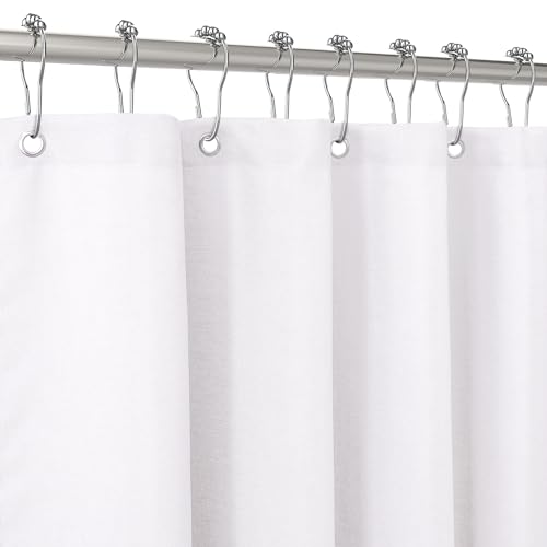 Duschvorhang Leinen mit Metall Duschvorhangringe Stoff Textil Badewannenvorhang Anti Schimmel Bad Vorhang Set Wasserdicht Badewanne Vorhang Schwerer Shower Curtain Badezimmer - 182 x 182cm (Weiß) von VANZAVANZU