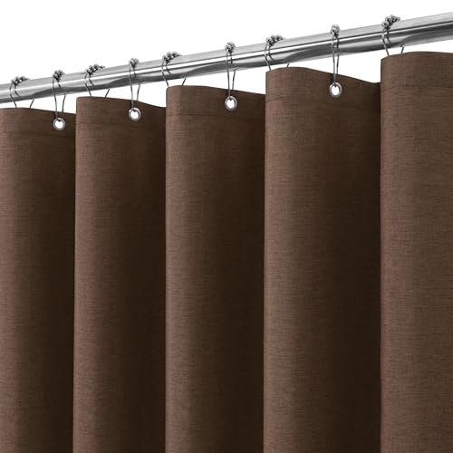 Duschvorhang Leinen mit Metall Duschvorhangringe Stoff Textil Badewannenvorhang Anti Schimmel Bad Vorhang Set Wasserdicht Badewanne Vorhang Schwerer Shower Curtain Badezimmer - 182 x 244cm (Braun) von VANZAVANZU