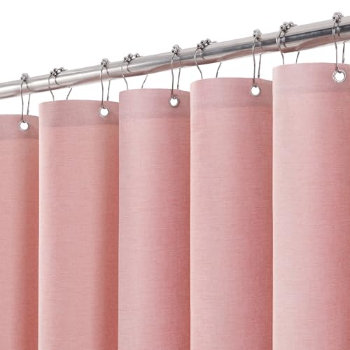 Duschvorhang Leinen mit Metall Duschvorhangringe Stoff Textil Badewannenvorhang Anti Schimmel Bad Vorhang Set Wasserdicht Badewanne Vorhang Schwerer Shower Curtain Badezimmer - 182 x 244cm (Rosa) von VANZAVANZU
