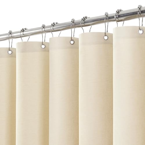 Duschvorhang Leinen mit Metall Duschvorhangringe Stoff Textil Badewannenvorhang Anti Schimmel Bad Vorhang Set Wasserdicht Badewanne Vorhang Schwerer Shower Curtain Badezimmer - 275 x 182cm (Beige) von VANZAVANZU