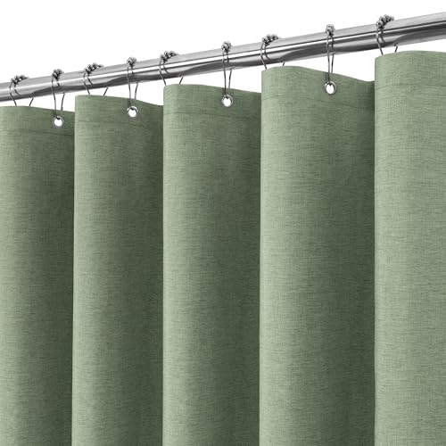 Duschvorhang Leinen mit Metall Duschvorhangringe Stoff Textil Badewannenvorhang Anti Schimmel Bad Vorhang Set Wasserdicht Badewanne Vorhang Schwerer Shower Curtain Badezimmer - 275 x 182cm (Grün) von VANZAVANZU
