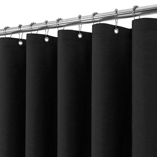 Duschvorhang Leinen mit Metall Duschvorhangringe Stoff Textil Badewannenvorhang Anti Schimmel Bad Vorhang Set Wasserdicht Badewanne Vorhang Schwerer Shower Curtain Badezimmer - 275 x 182cm (Schwarz) von VANZAVANZU