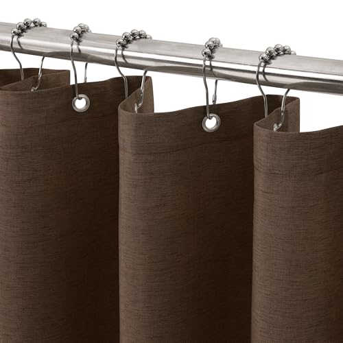VANZAVANZU Duschvorhang Schmaler Leinen 92 x 182 cm mit Metall Duschvorhangringe Schwerer Stoff Textil Badewannenvorhang Anti Schimmel Bad Vorhang Wasserdicht Badezimmer Vorhang - Braun von VANZAVANZU