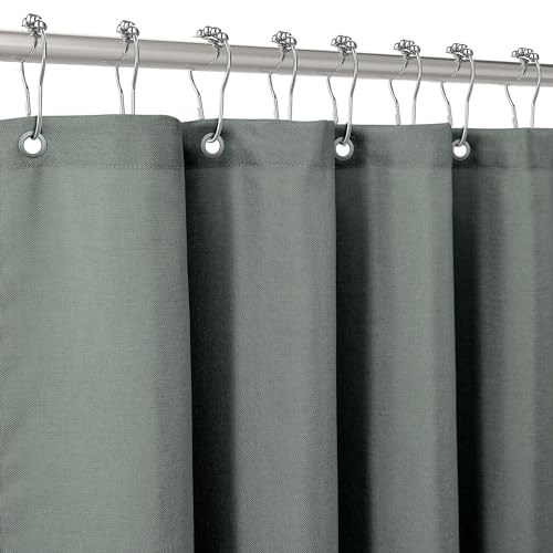 Duschvorhang Leinen mit Metall Duschvorhangringe Stoff Textil Badewannenvorhang Anti Schimmel Bad Vorhang Wasserdicht Badewanne Vorhang Schwerer Shower Curtain Badezimmer - 182 x 182cm (Grau Grün) von VANZAVANZU