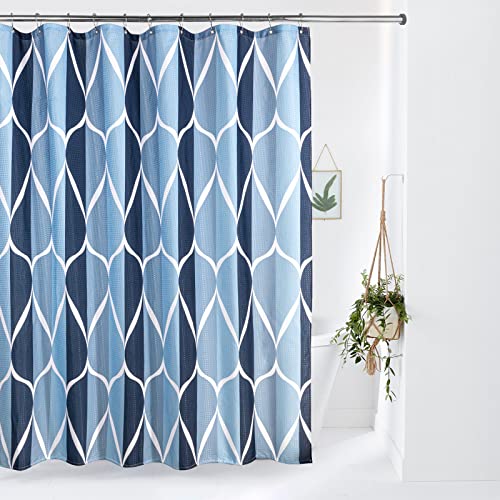 Geometrisch Duschvorhang mit Metall Duschvorhangringe Stoff Textil Badewannenvorhang Anti Schimmel Bad Vorhang Set Wasserdicht Badewanne Vorhang Schwerer Shower Curtain Badezimmer - 182 x 182cm (Blau) von VANZAVANZU